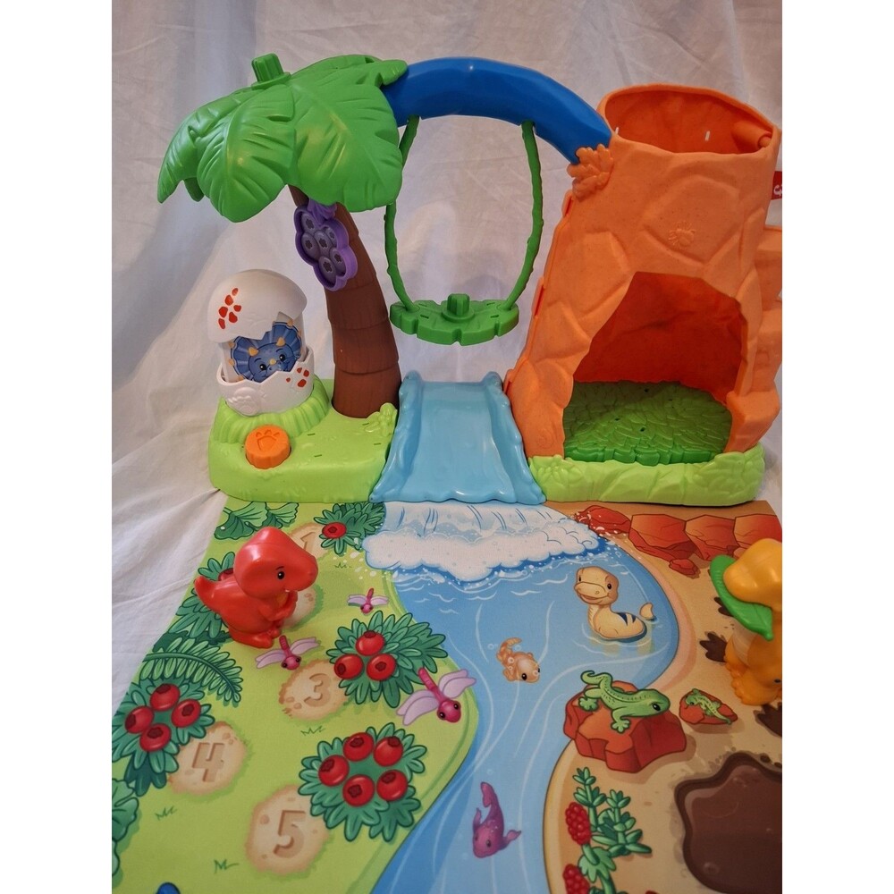 Fisher-Price Little People Dinosaur Village Play Set with Mat 2 Dinosaurs - Picture 3 of 14